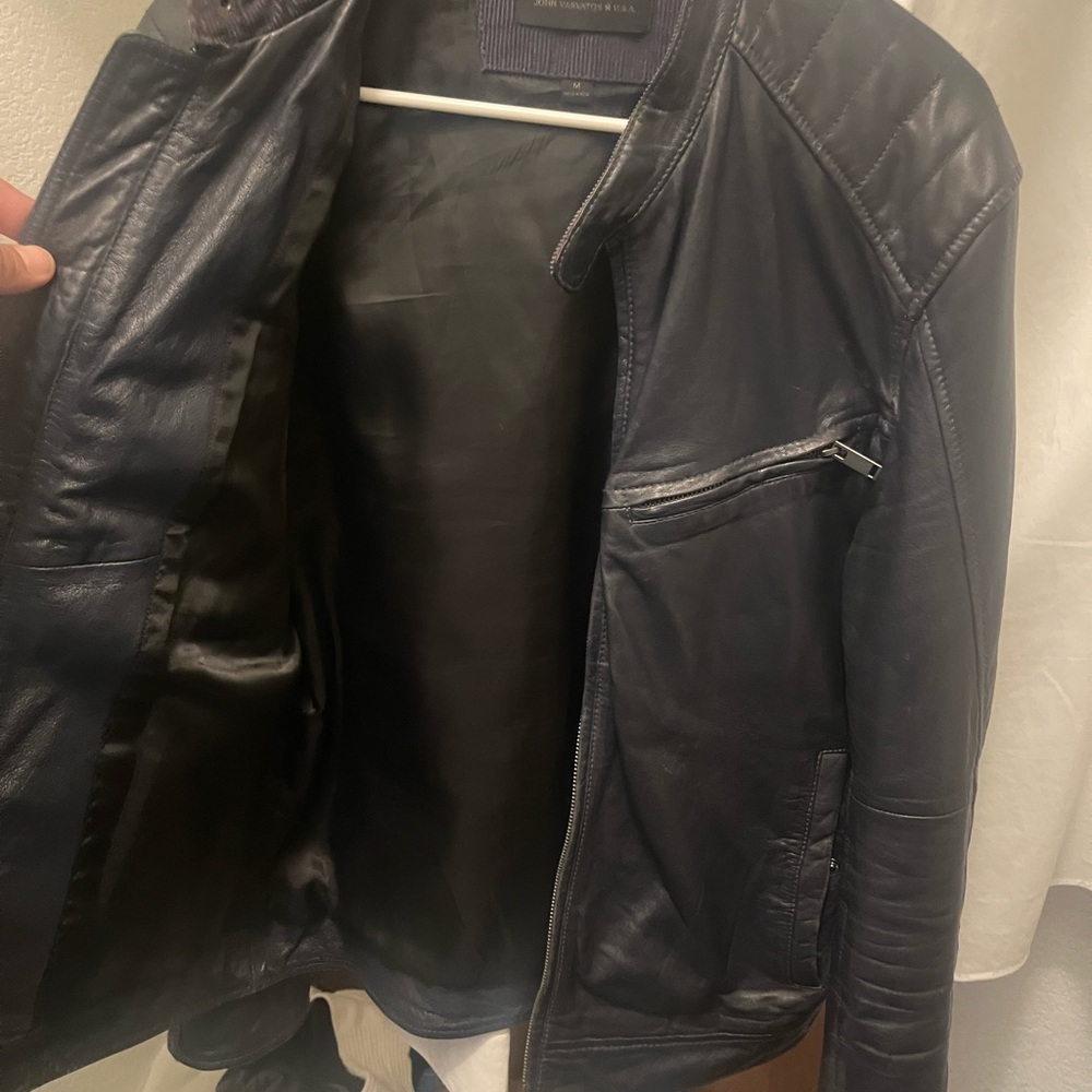 John Varvatos Blue Leather jacket jacket Size M!!! Great and broken it